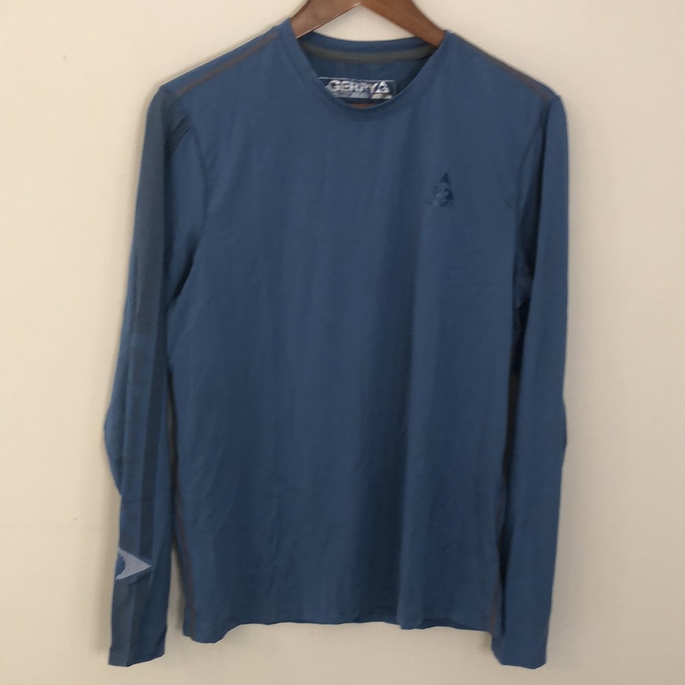 Gerry Blue athletic workout running performance T-Shirt long sleeve crewneck SM